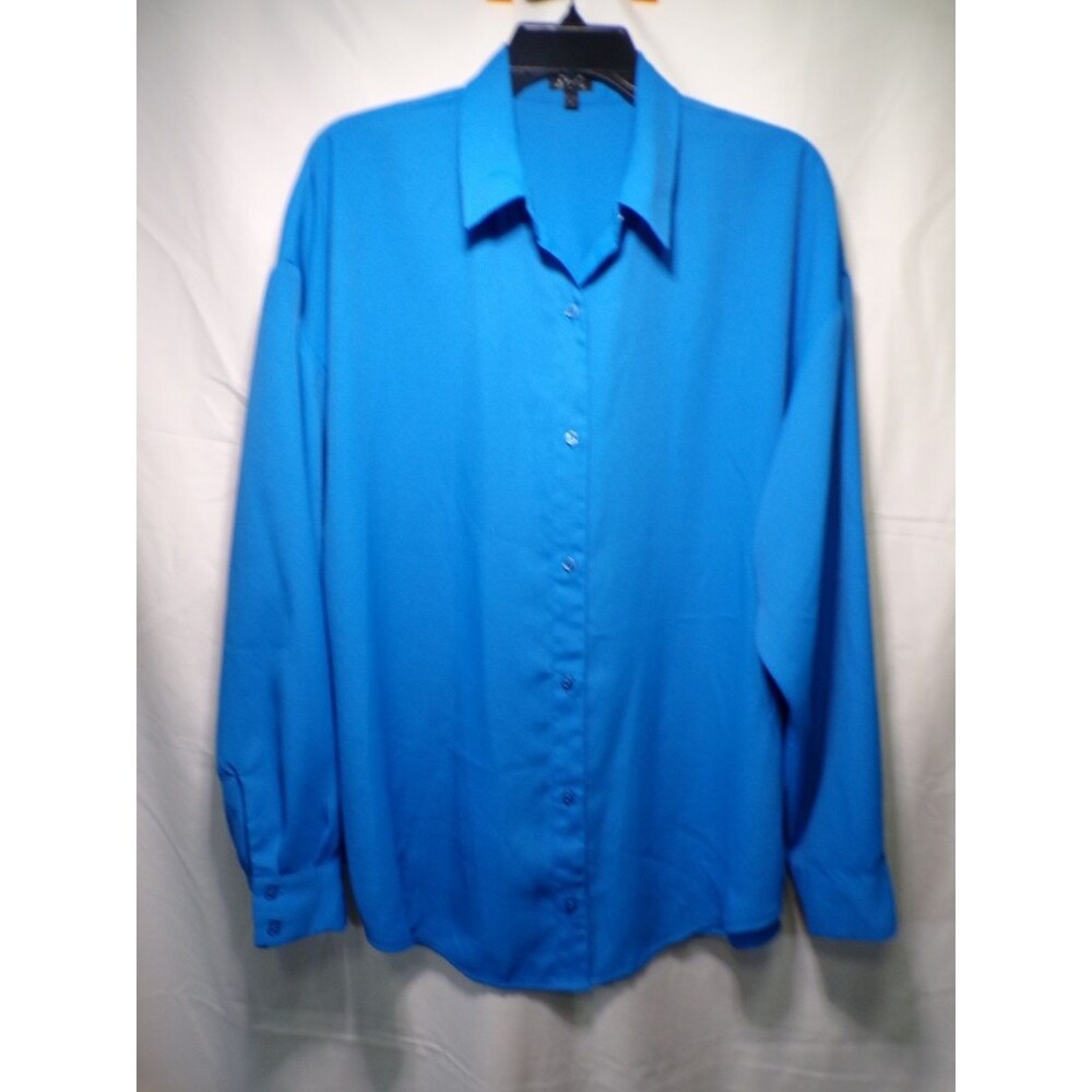Express Women's Blue Button Up Blouse Long Sleeve Collared Rayon Size L